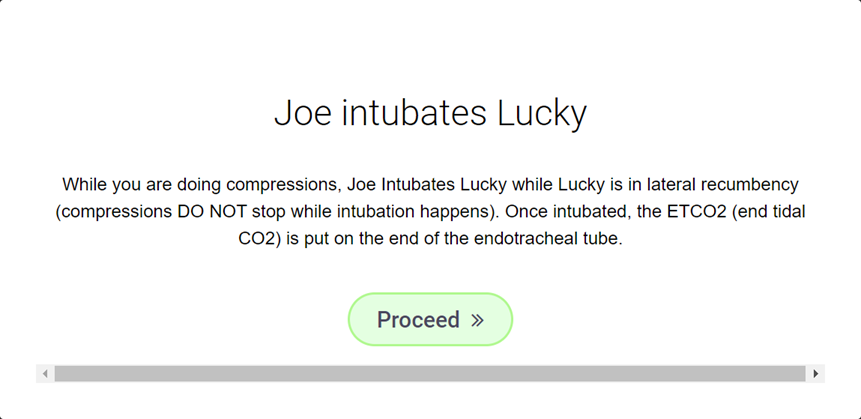 A feedback box saying that Joe intubates Lucky.